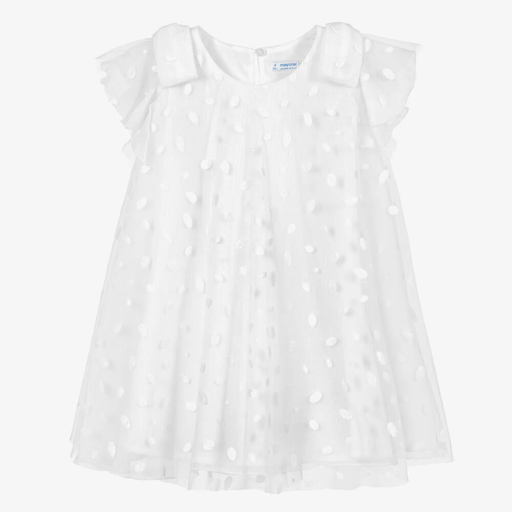 Mayoral-فستان تول منقط لون أبيض | Childrensalon Outlet