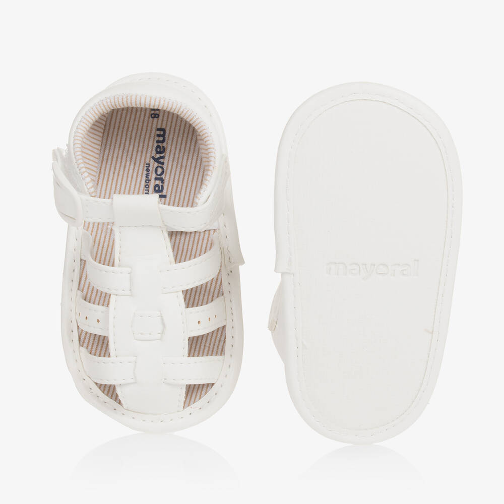 Mayoral Newborn-White Faux Leather Pre-Walker Sandals | Childrensalon Outlet