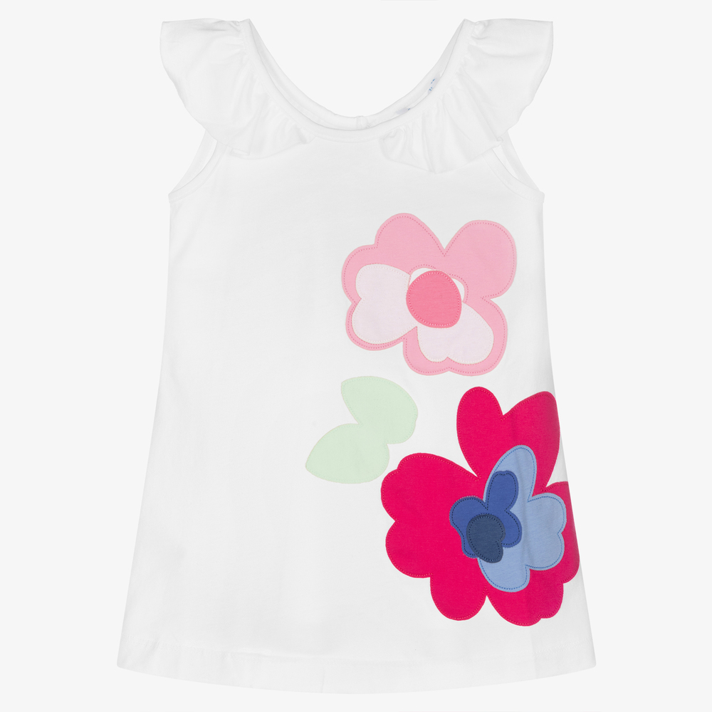 Mayoral - White Floral Cotton Dress | Childrensalon