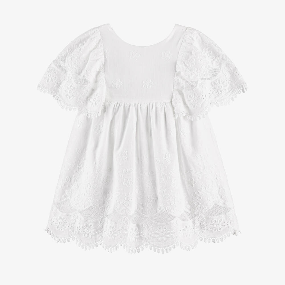 Mayoral-White Floral Detail Dress | Childrensalon Outlet