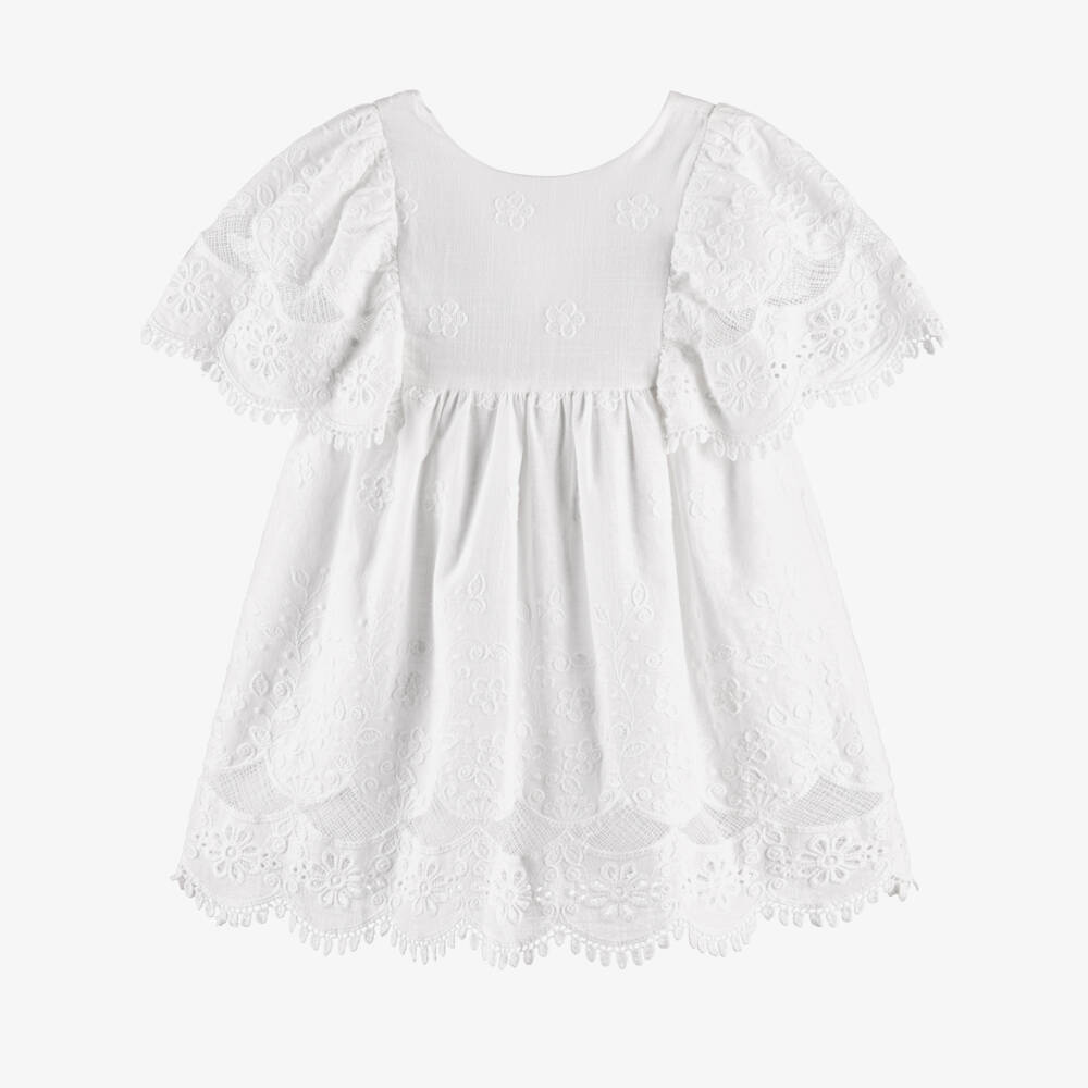 Mayoral-White Floral Detail Dress | Childrensalon Outlet