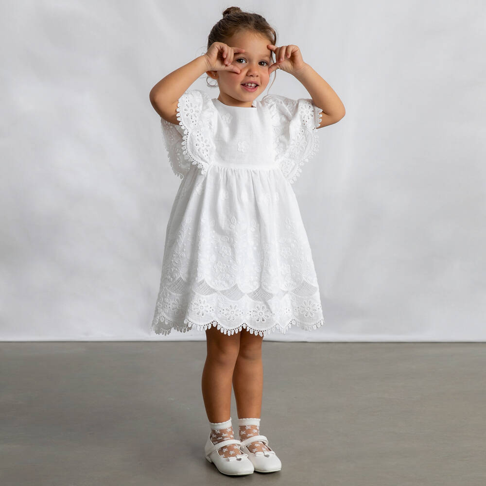 Mayoral-White Floral Detail Dress | Childrensalon Outlet
