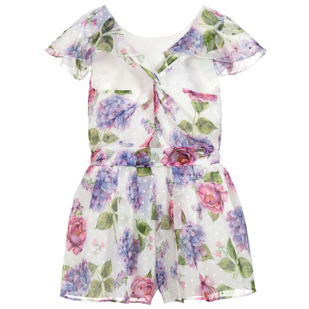 Mayoral-White Floral Print Playsuit | Childrensalon Outlet