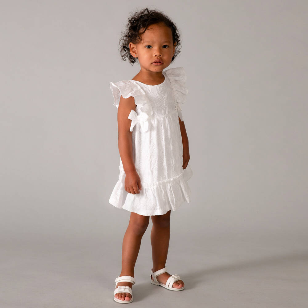 Mayoral-White Flowers Embro SS Dress | Childrensalon Outlet