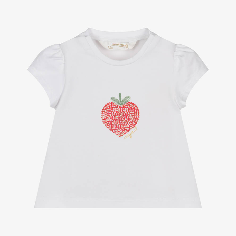 Mayoral Newborn-White Fruit T-shirt | Childrensalon Outlet