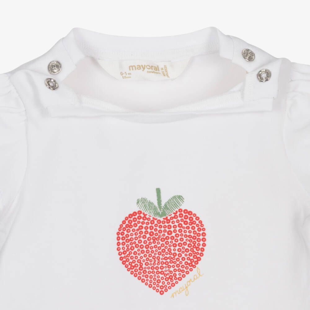 Mayoral Newborn-White Fruit T-shirt | Childrensalon Outlet