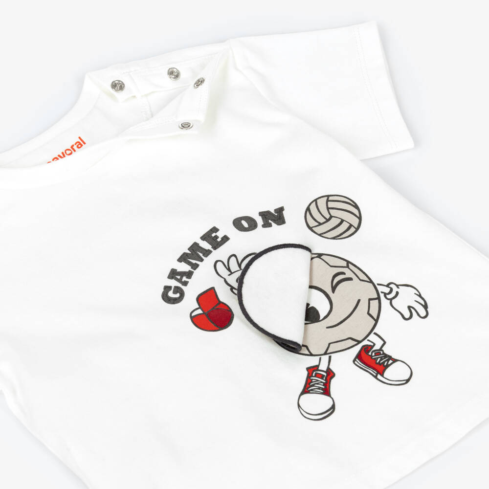 Mayoral-White Game On T-shirt | Childrensalon Outlet