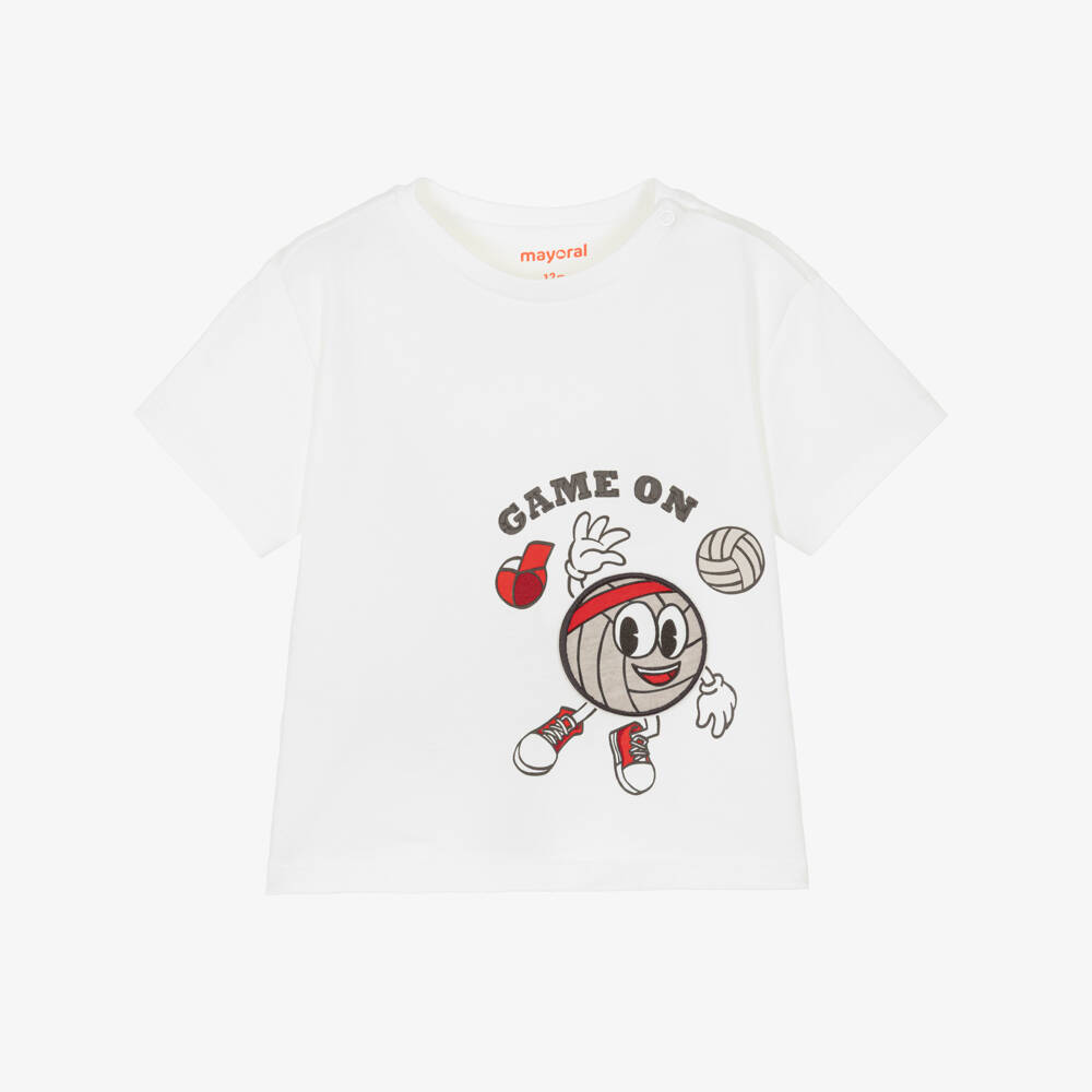 Mayoral-White Game On T-shirt | Childrensalon Outlet