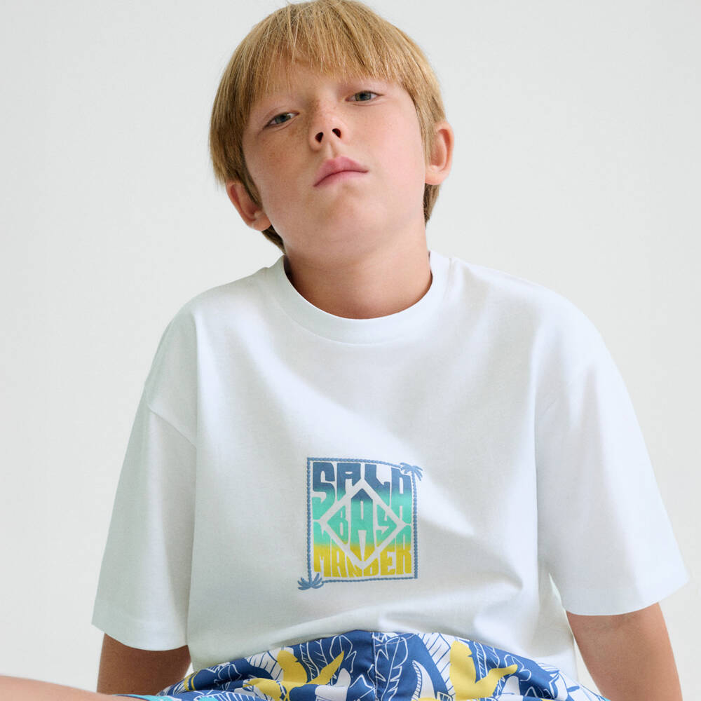 Mayoral Nukutavake-White Graphic Print Tshirt | Childrensalon Outlet