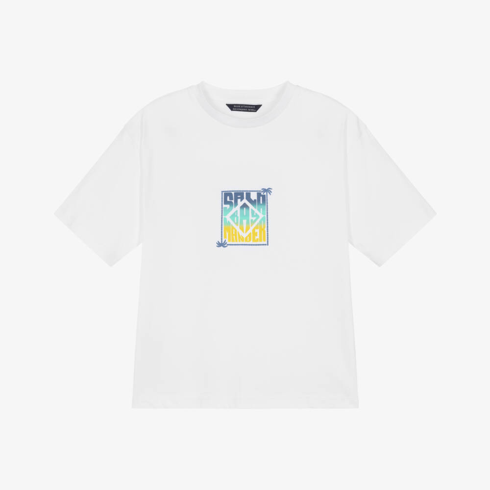Mayoral Nukutavake-White Graphic Print Tshirt | Childrensalon Outlet