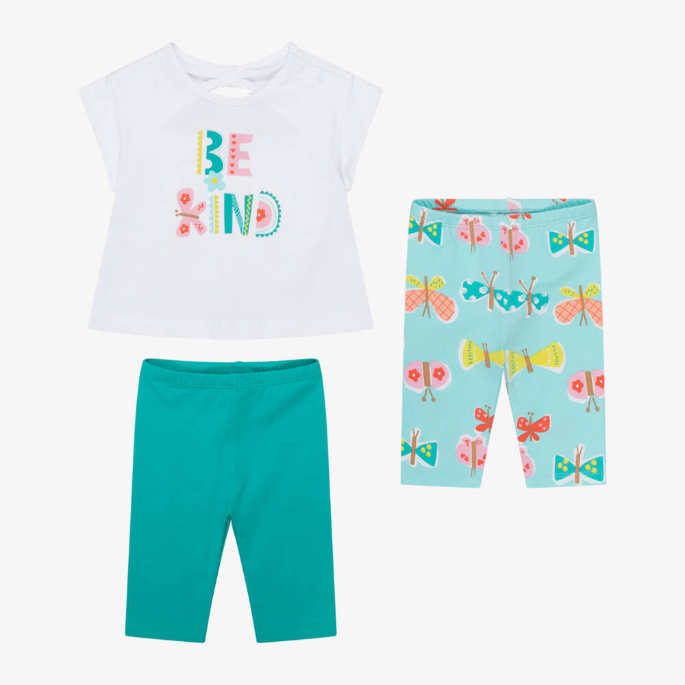 Mayoral-White & Green 'Be Kind' Leggings Set (3 psc) | Childrensalon Outlet