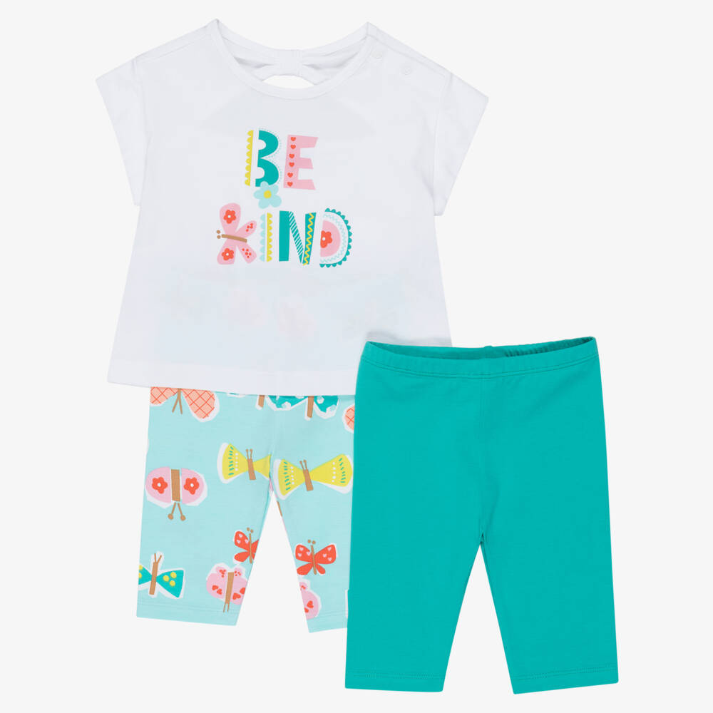 Mayoral-White & Green 'Be Kind' Leggings Set (3 psc) | Childrensalon Outlet