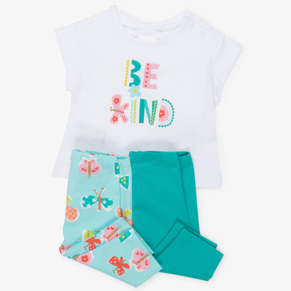Mayoral-White & Green 'Be Kind' Leggings Set (3 psc) | Childrensalon Outlet