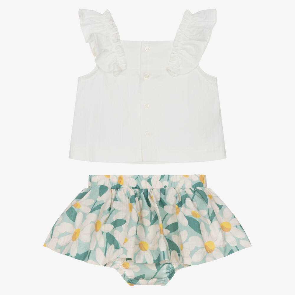 Mayoral-White & Green Flowers Skirts Set | Childrensalon Outlet