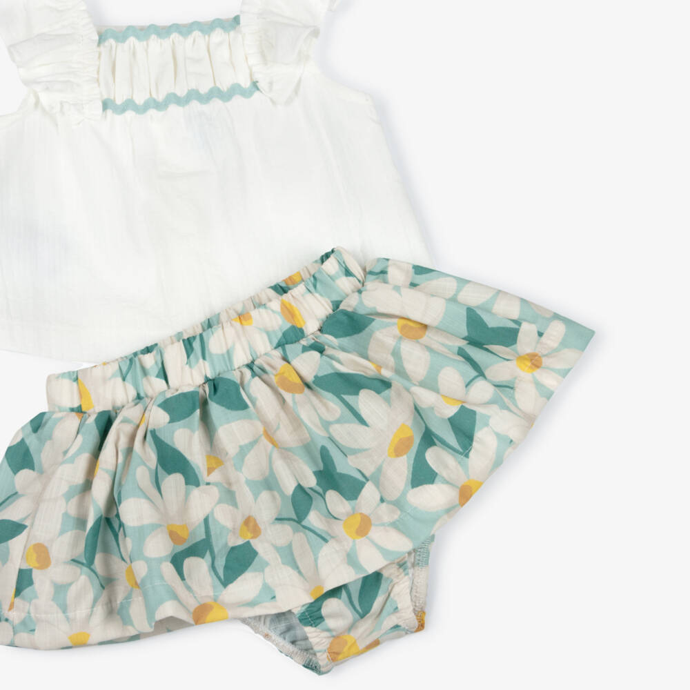 Mayoral-White & Green Flowers Skirts Set | Childrensalon Outlet