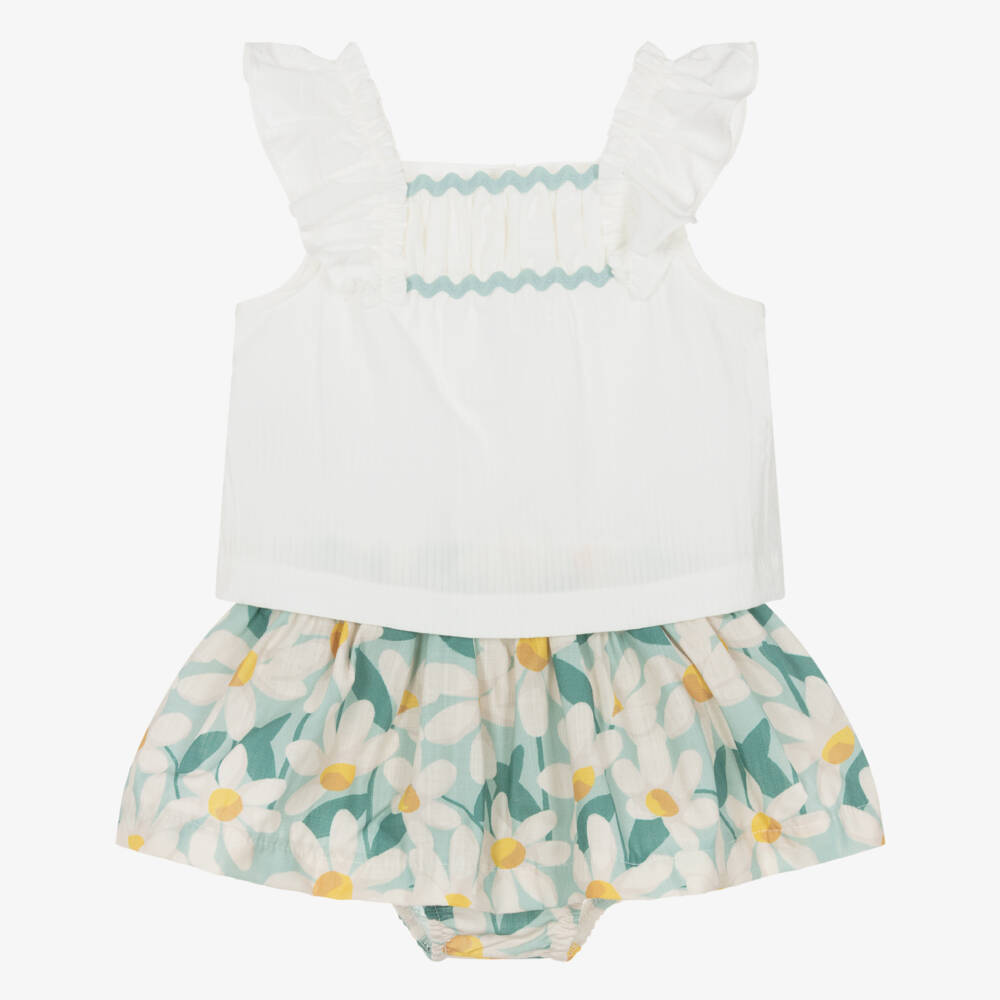 Mayoral-White & Green Flowers Skirts Set | Childrensalon Outlet