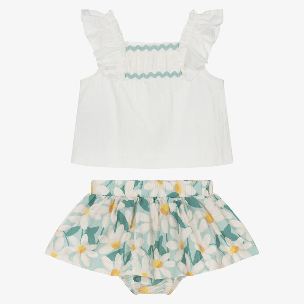 Mayoral-White & Green Flowers Skirts Set | Childrensalon Outlet