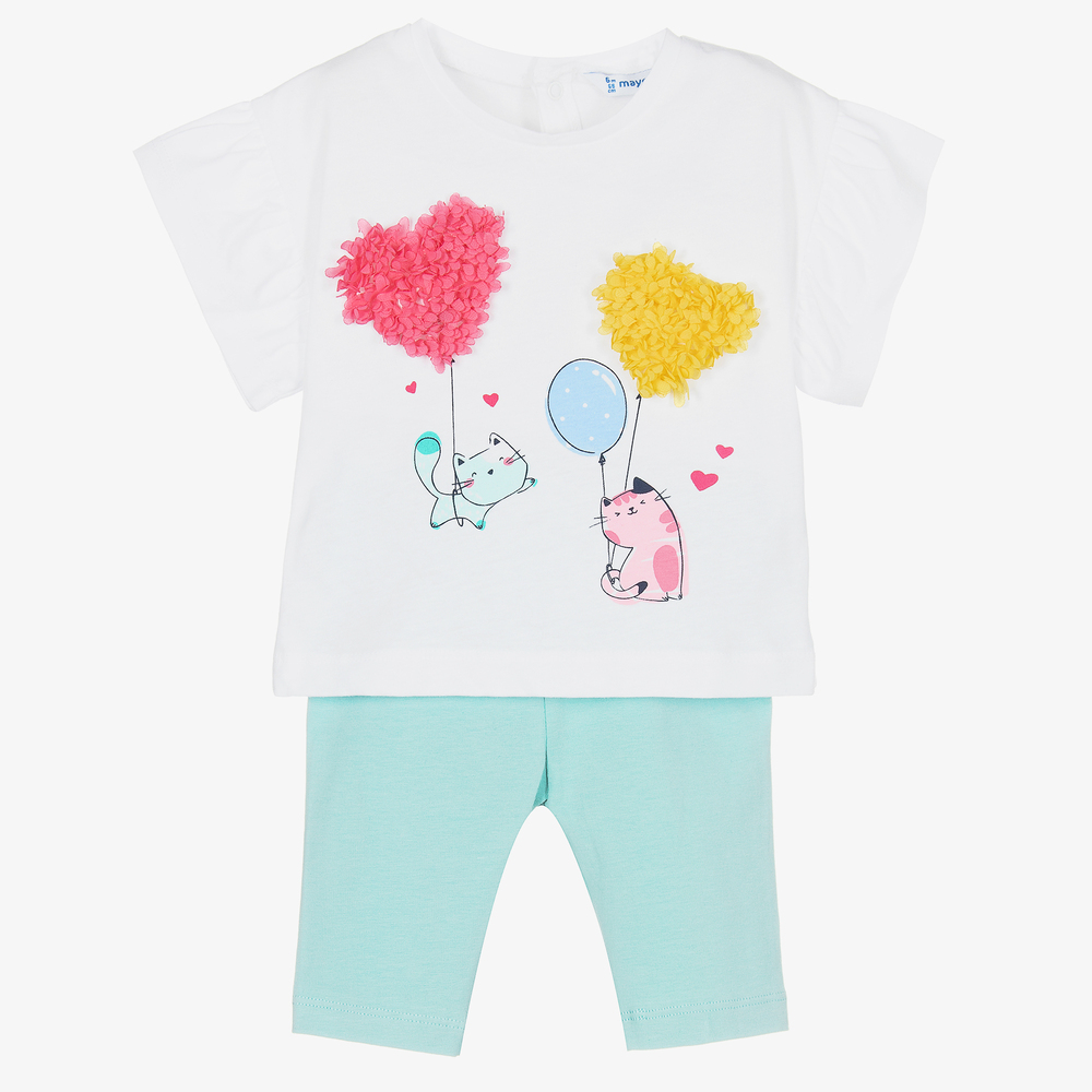 Mayoral - Haut blanc et legging vert | Childrensalon