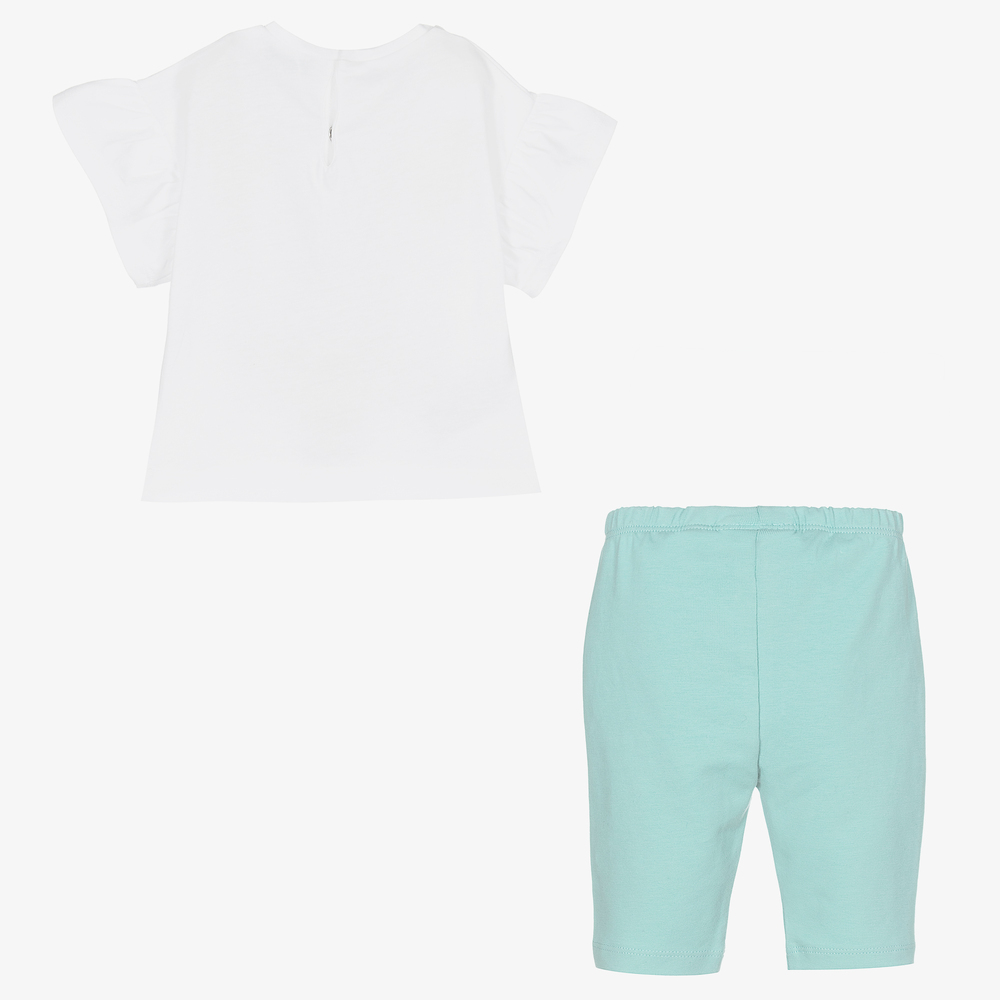 مايورال-طقم ليغنغز أطفال بناتي قطن لون أخضر أكوا وأبيض | Childrensalon Outlet