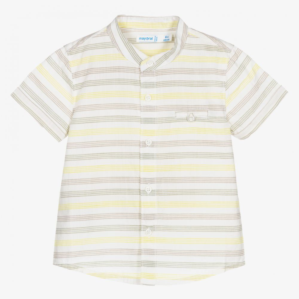 Mayoral - قميص أطفال ولادي قطن مستدام مقلم لون أبيض وأخضر | Childrensalon