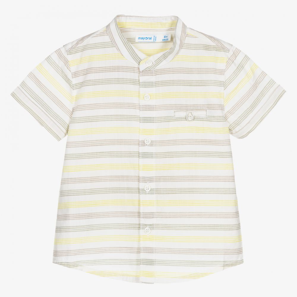 Mayoral - Chemise blanche et verte rayée | Childrensalon