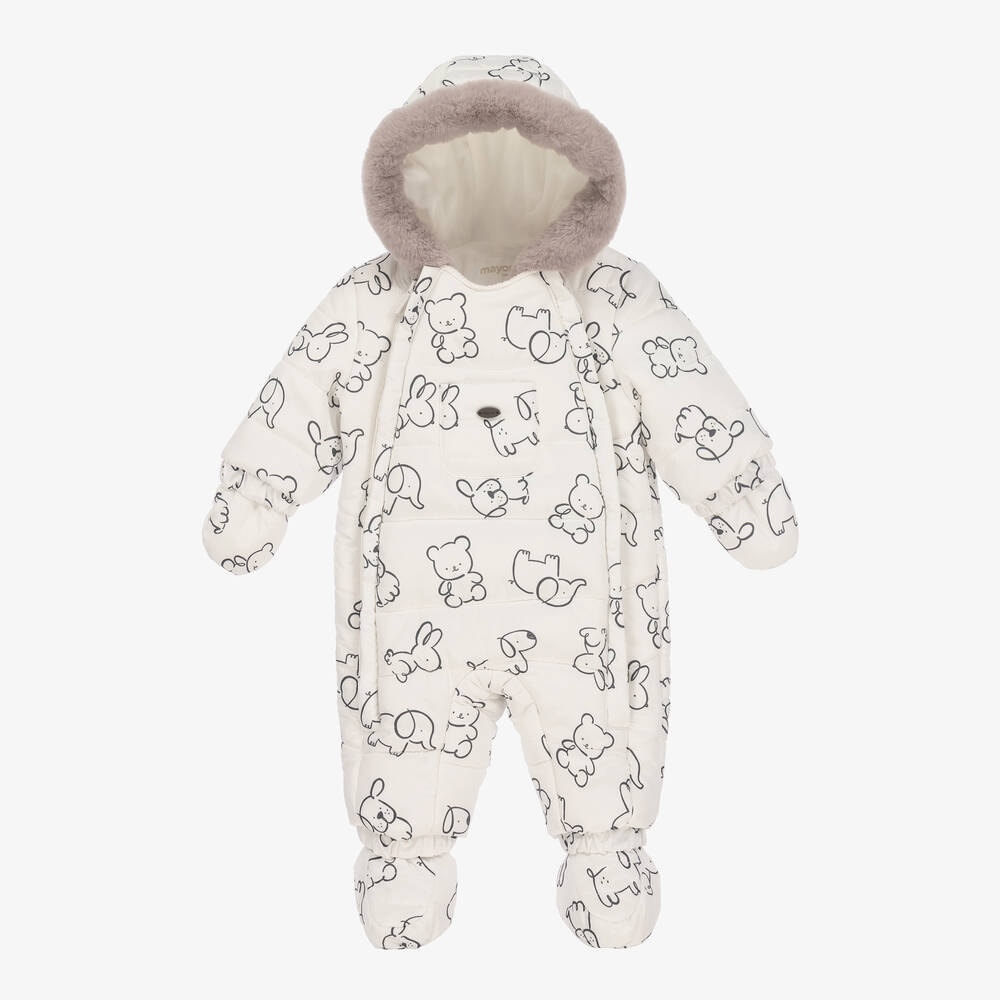 Mayoral-White & Grey Padded Baby Snowsuit | Childrensalon Outlet