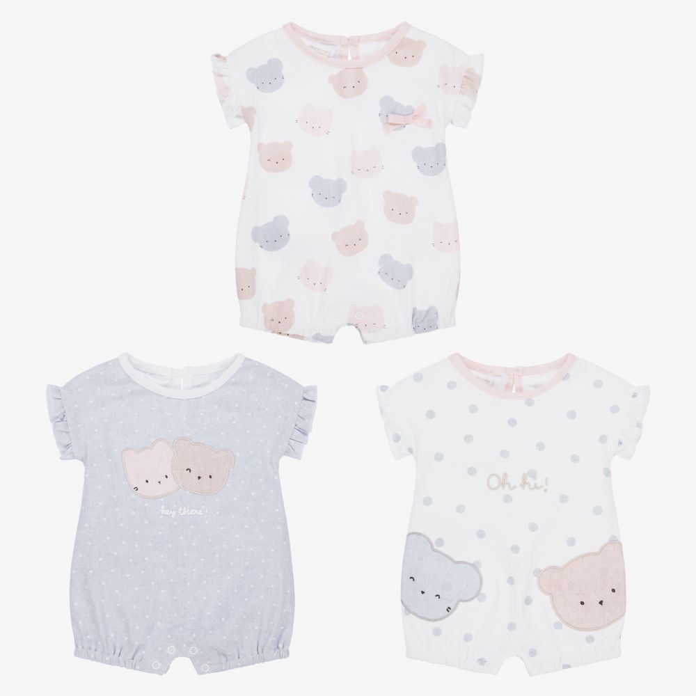 Mayoral Newborn - White & Grey Shorties (3 Pack) | Childrensalon