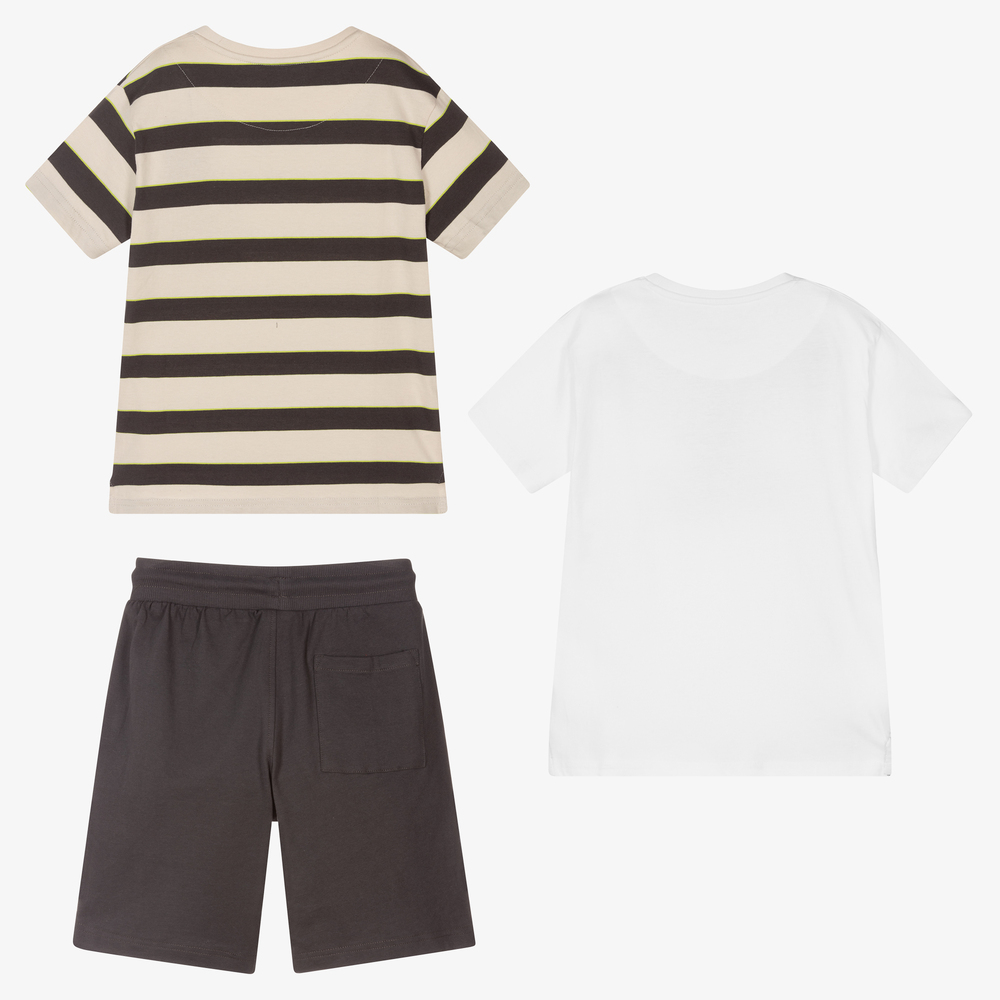 مايورال Nukutavake-طقم شورت قطن لون أبيض ورمادي للأولاد | Childrensalon Outlet