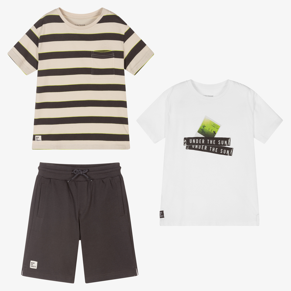 Mayoral Nukutavake - White & Grey Shorts Set | Childrensalon