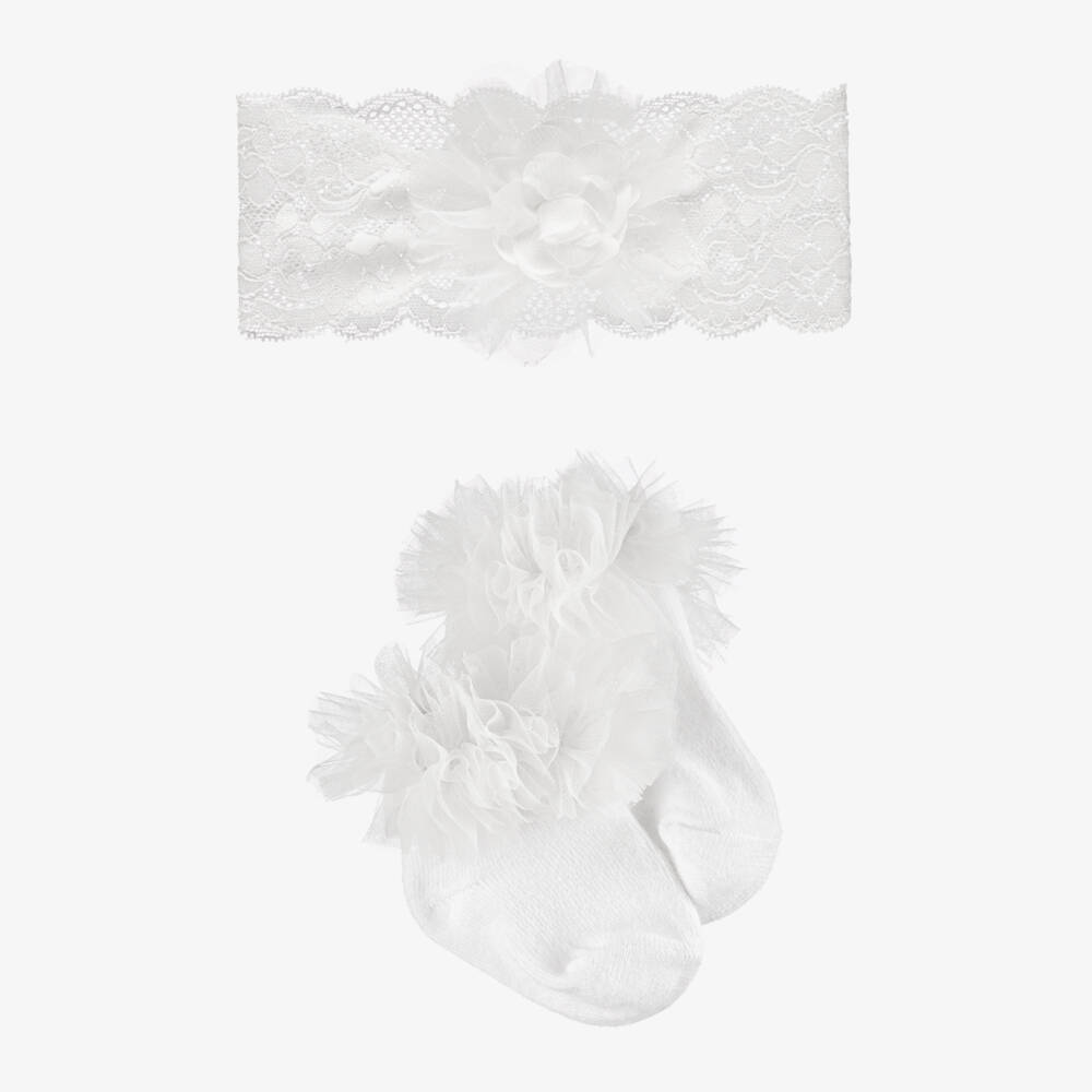 Mayoral Newborn-White Lace Socks & Headband Set | Childrensalon Outlet