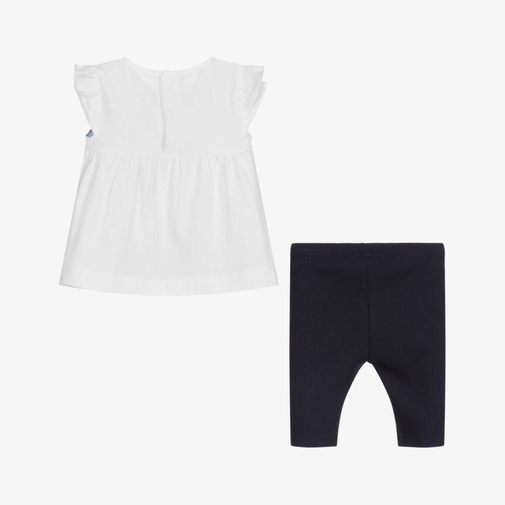 Mayoral-طقم ليغنغز وتيشيرت قطن جيرسي لون أبيض وكحلي | Childrensalon Outlet