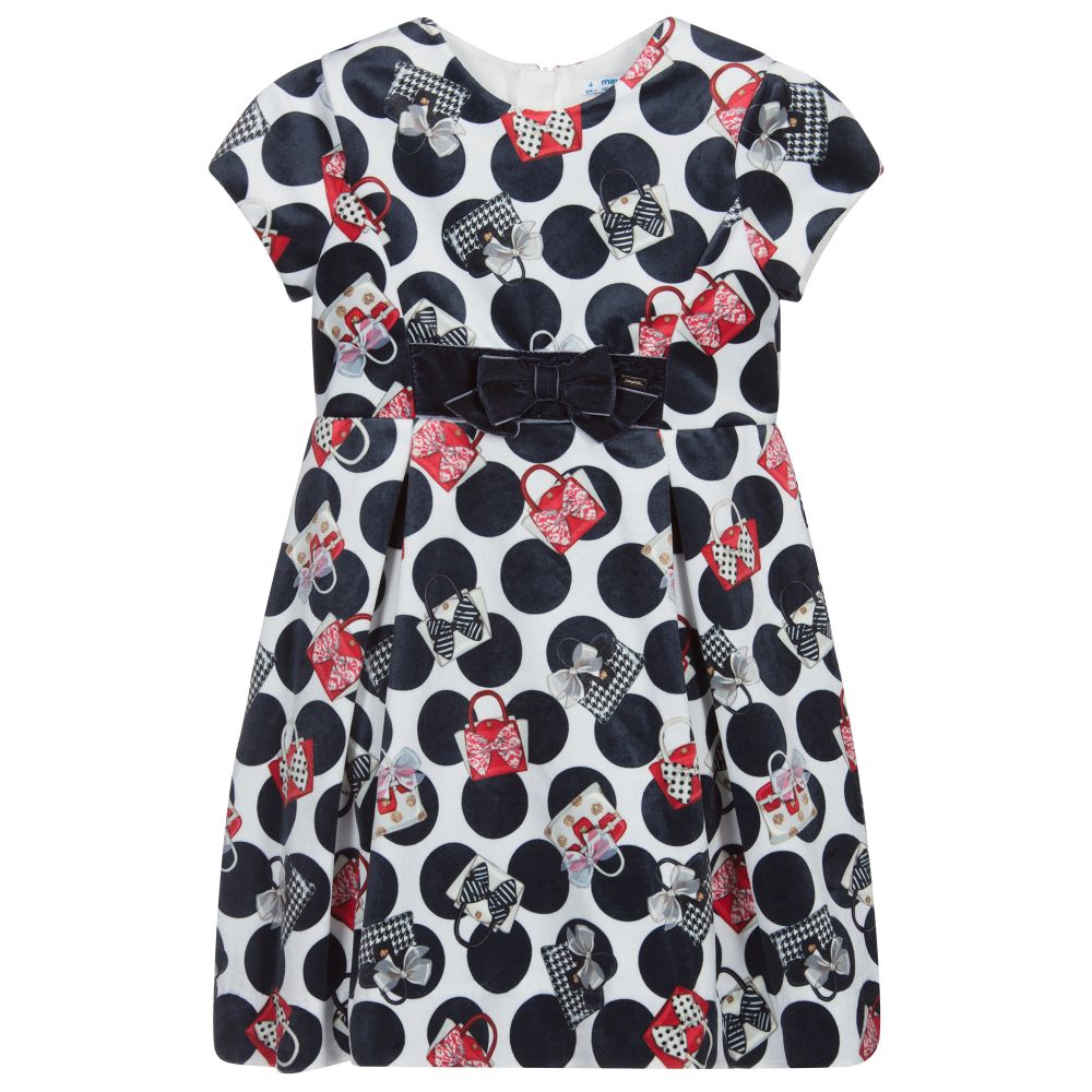 Mayoral - White & Navy Blue Velour Dress | Childrensalon