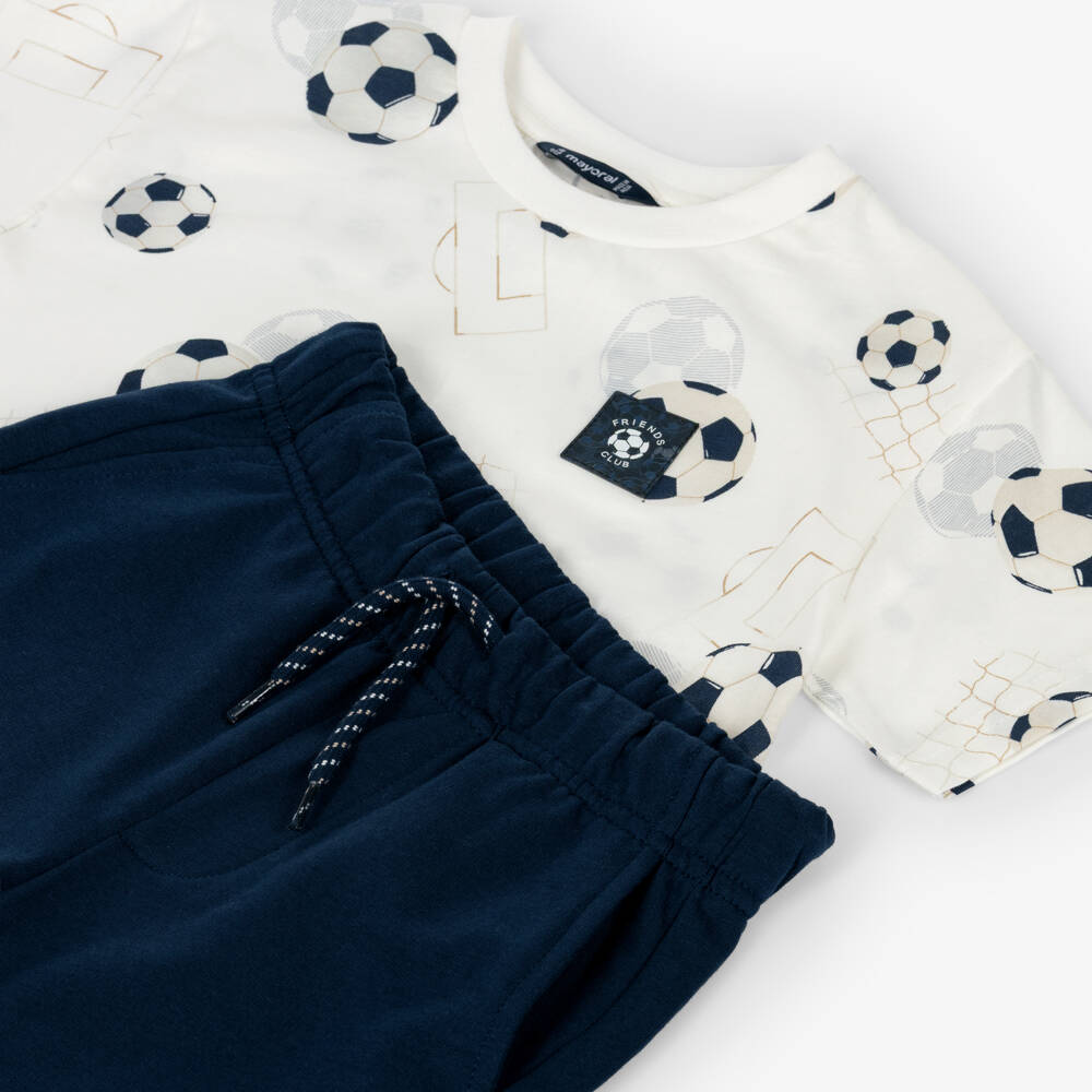 Mayoral-White & Navy Football Shorts Set | Childrensalon Outlet