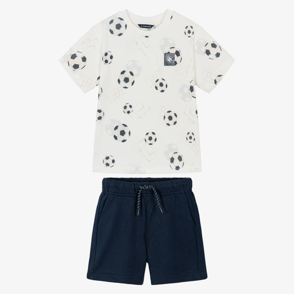 Mayoral-White & Navy Football Shorts Set | Childrensalon Outlet
