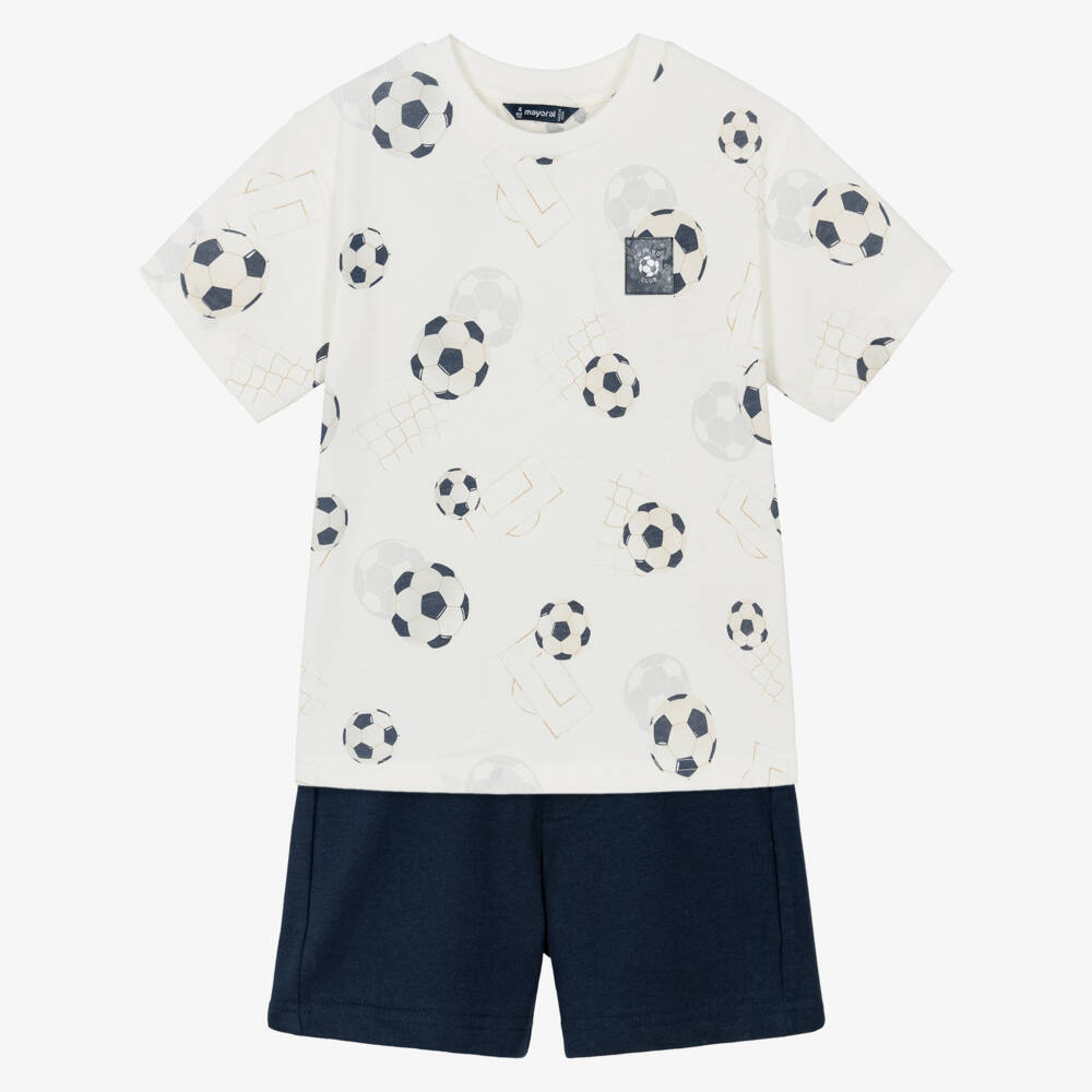 Mayoral-White & Navy Football Shorts Set | Childrensalon Outlet