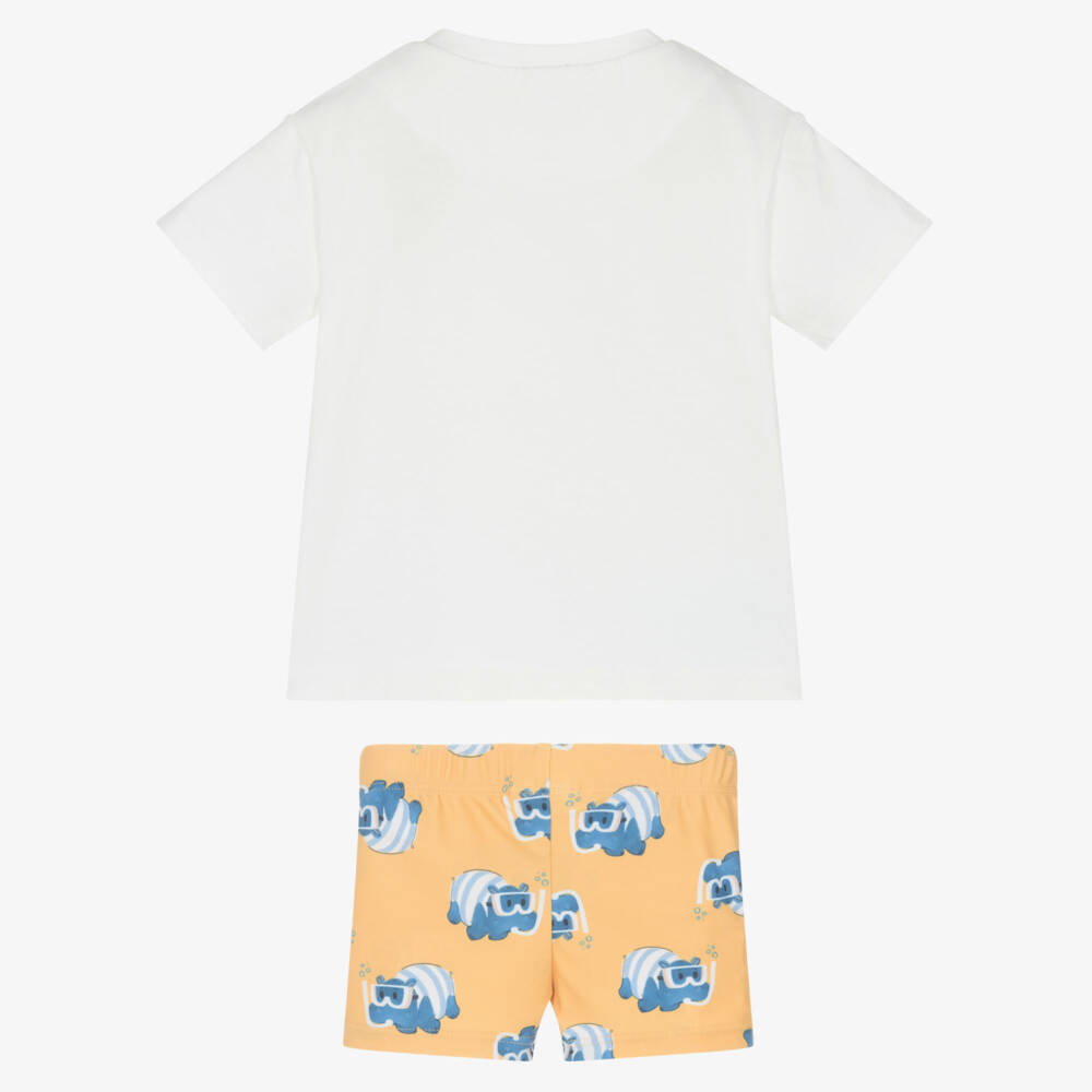 Mayoral-White & Orange Hippo Print Swim Set | Childrensalon Outlet
