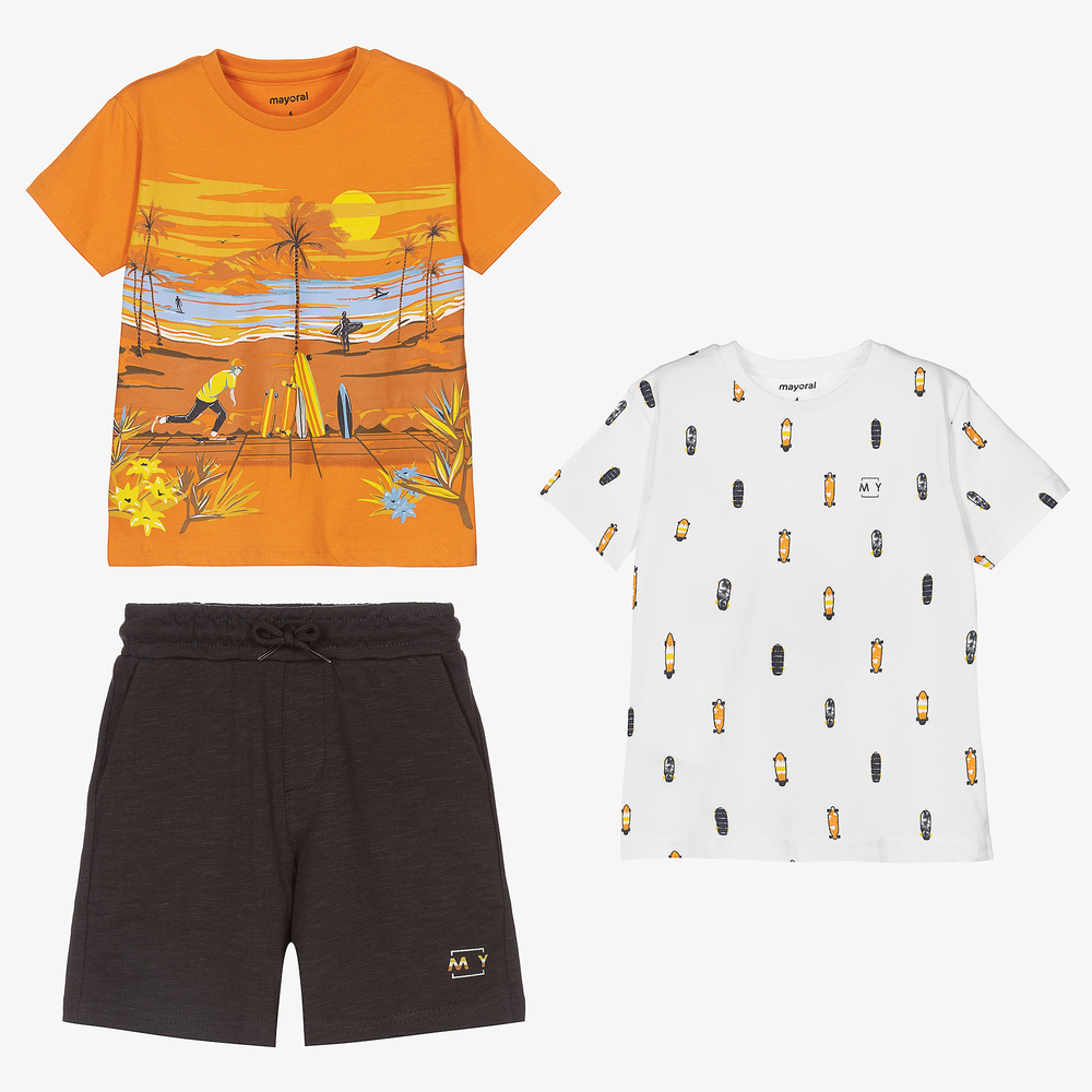 Mayoral - White & Orange Shorts Set | Childrensalon