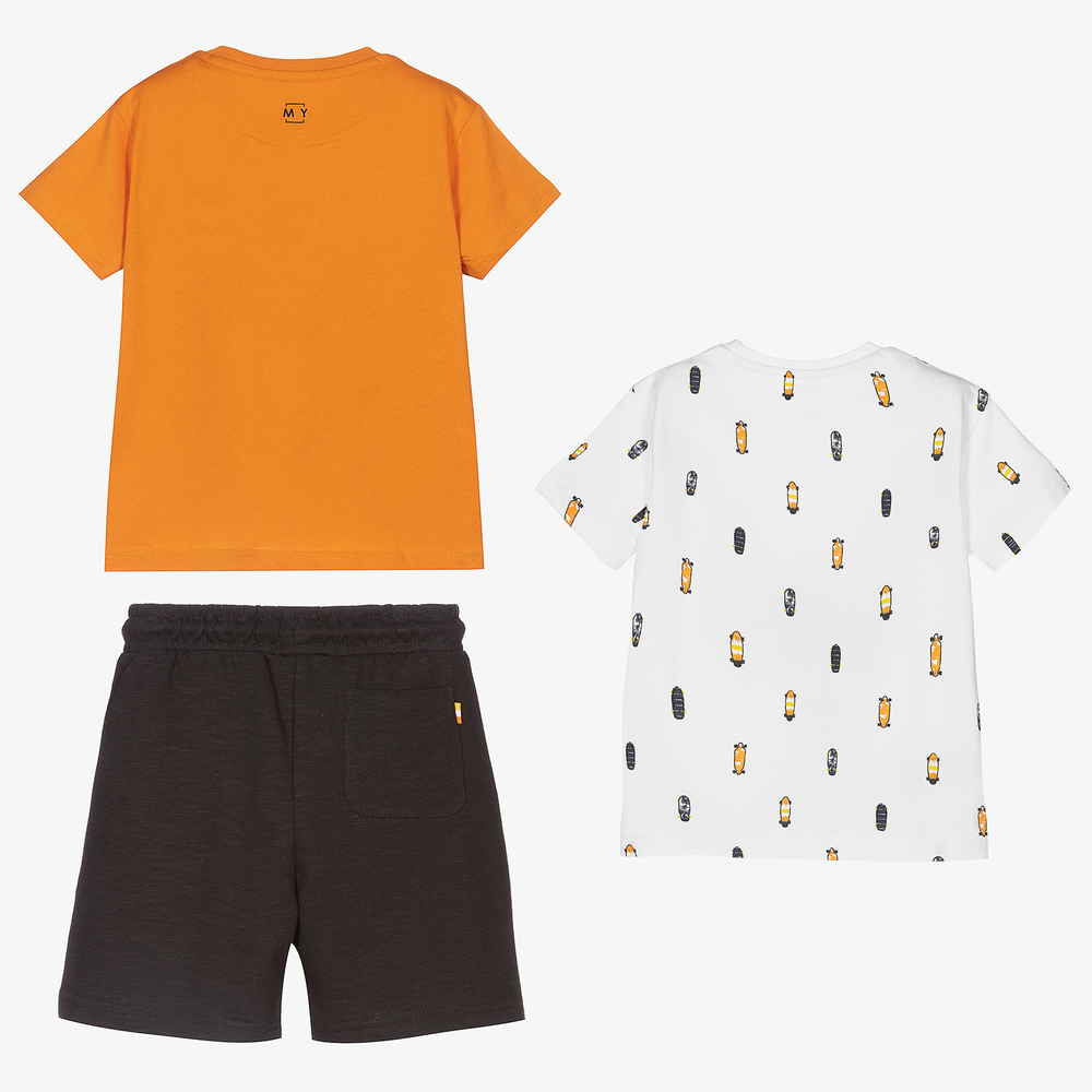 Mayoral-Бело-оранжевый комплект с синими шортами | Childrensalon Outlet
