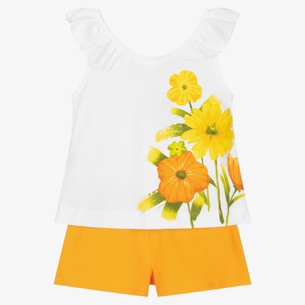 Mayoral - Белая футболка и оранжевые шорты | Childrensalon