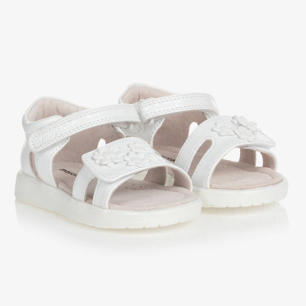 Mayoral - White Patent Flower Sandals | Childrensalon