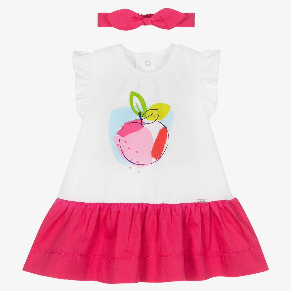 Mayoral - Бело-розовое платье с яблоком и повязка на голову | Childrensalon