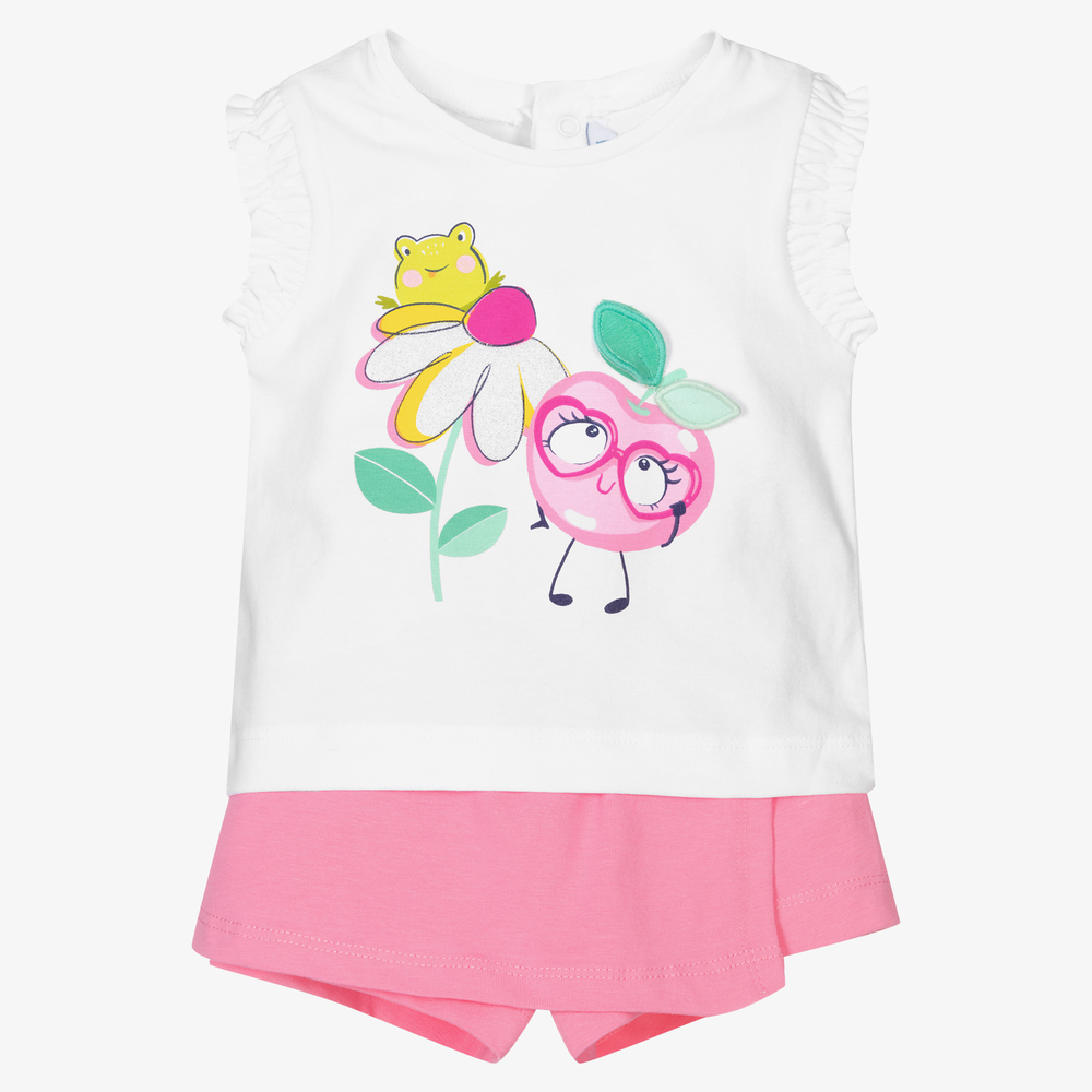 Mayoral - Ens. short blanc/rose en coton | Childrensalon