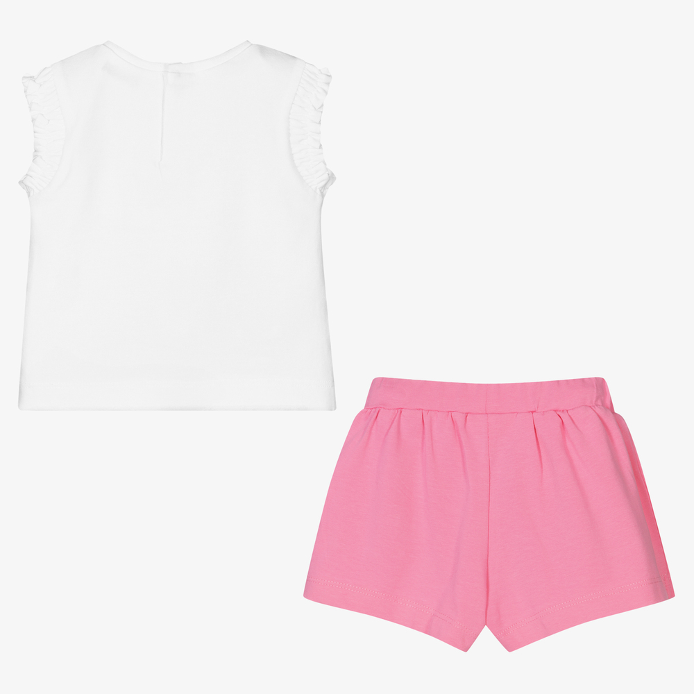 Mayoral-Белый топ и розовые шорты из хлопка | Childrensalon Outlet