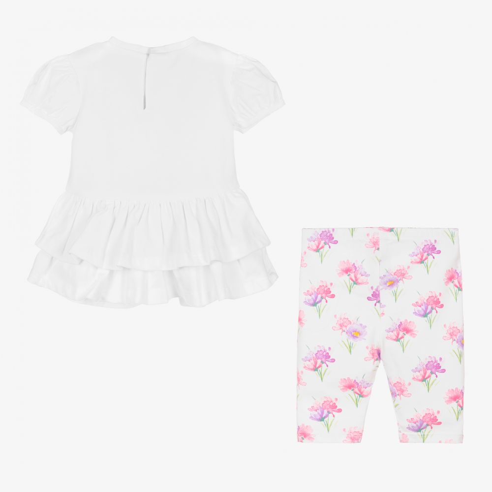 Mayoral-Белое платье и легинсы в розовый цветочек | Childrensalon Outlet