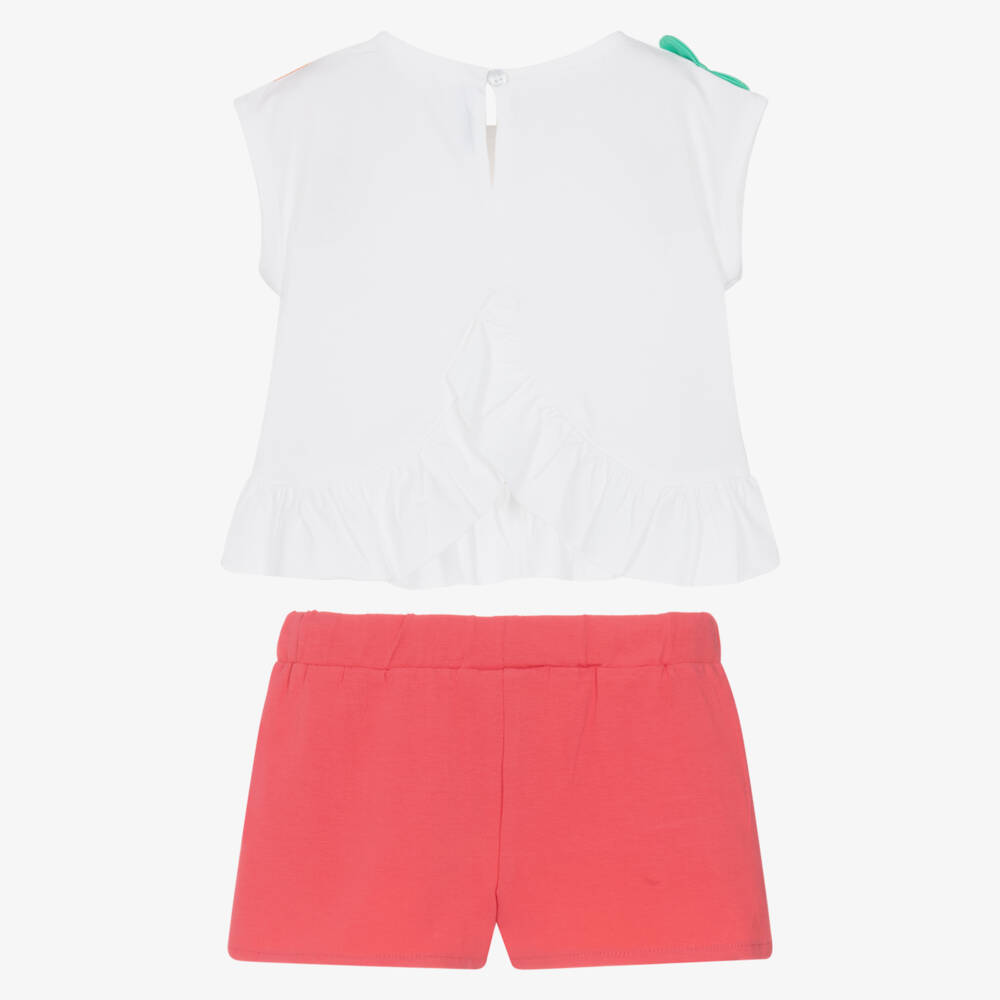 Mayoral-White & Pink Fruits Shorts Set | Childrensalon Outlet