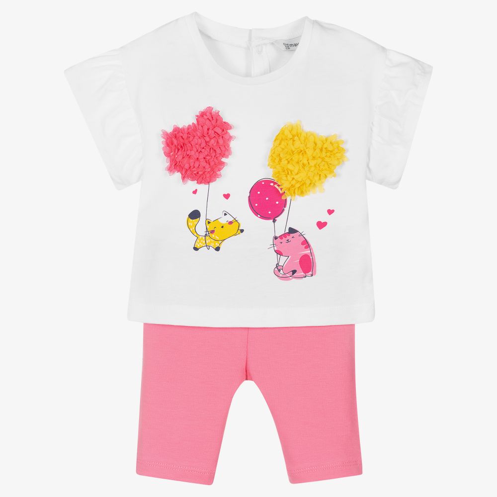 Mayoral - White & Pink Leggings Set | Childrensalon