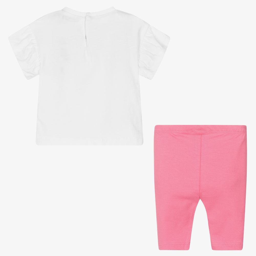 مايورال-طقم ليغنغز أطفال بناتي قطن جيرسي لون أبيض وزهري | Childrensalon Outlet