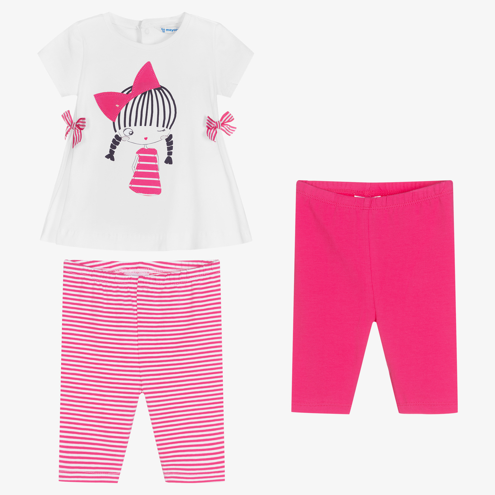 Mayoral - White & Pink Leggings Set | Childrensalon