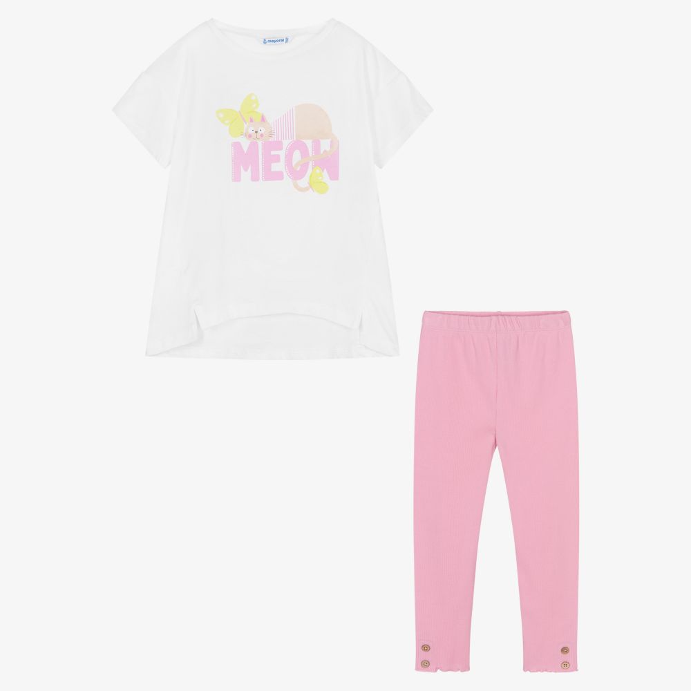 Mayoral-White & Pink Leggings Set | Childrensalon Outlet