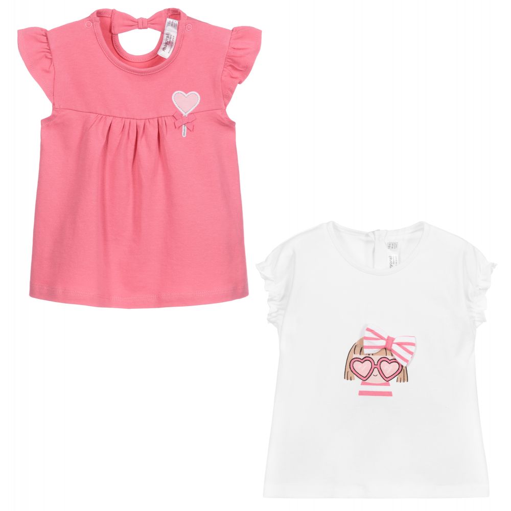 Mayoral Newborn - White & Pink T-Shirts (2 Pack) | Childrensalon